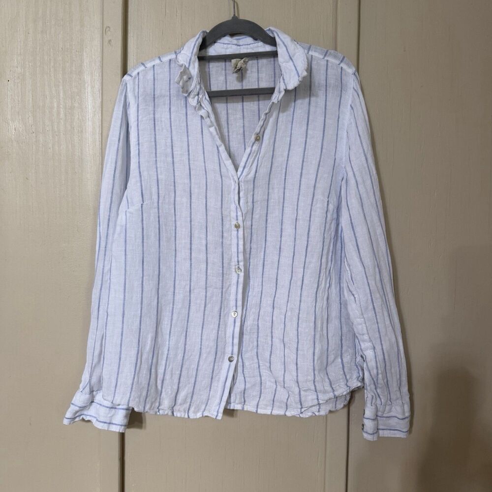 Joie Womens 100% Linen Shirt Medium Striped Coastal Chic Beach Resort Layering